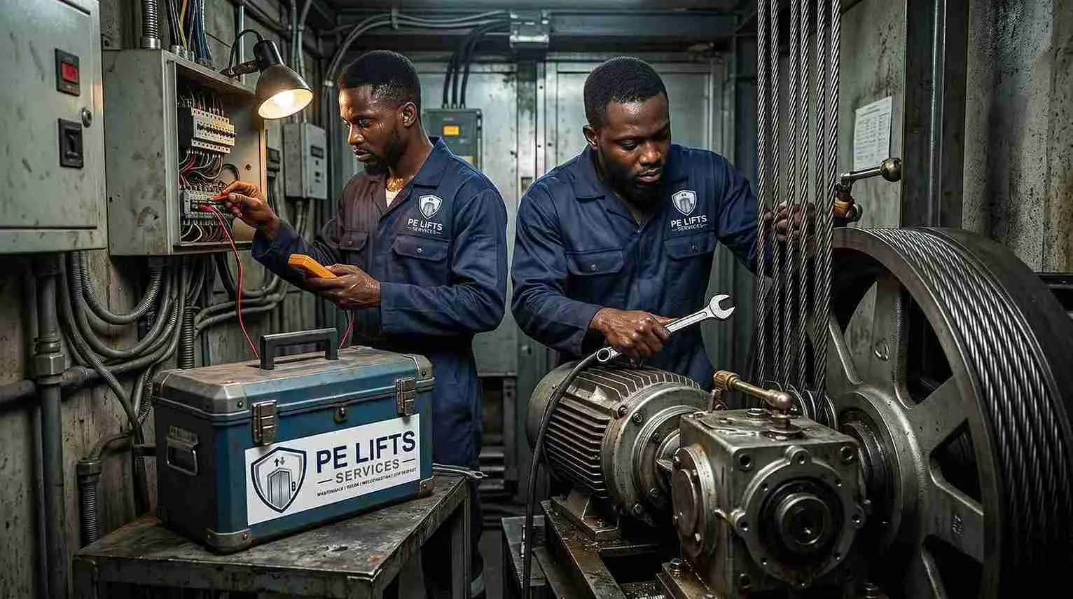 PE Lifts technical team performing maintenance